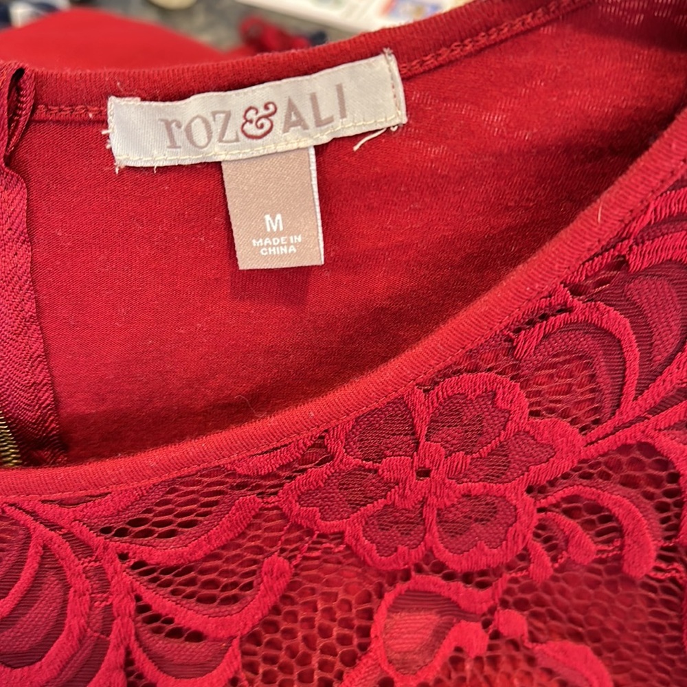 Lacy overlay on front with 3/4 sleeve and zippered back - Picture 5 of 7